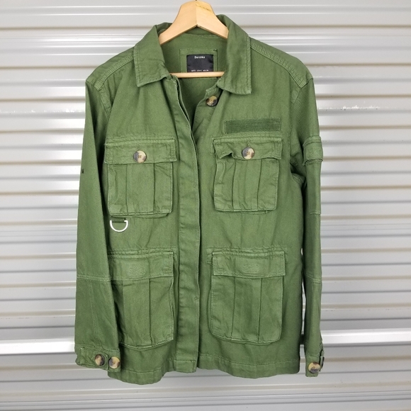 Green Utility Jacket Buttons Green Mens size Small Bershka ASOS - Picture 5 of 5